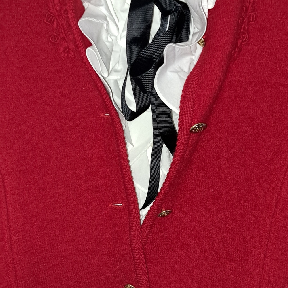 Pendleton Virgin Wool Red /Gld Button Cardigan Vt… - image 3